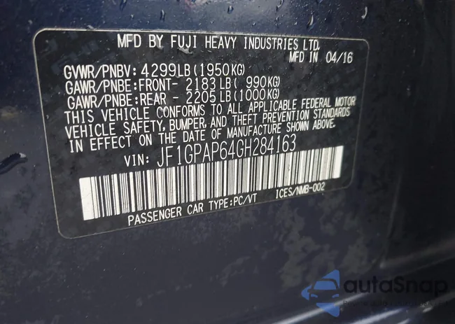 JF1GPAP64GH284163: 43313064