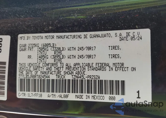 3TYLB5JN8RT024544: 43313129