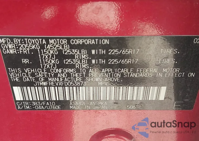 JTMWFREVXFD053873: 43313182