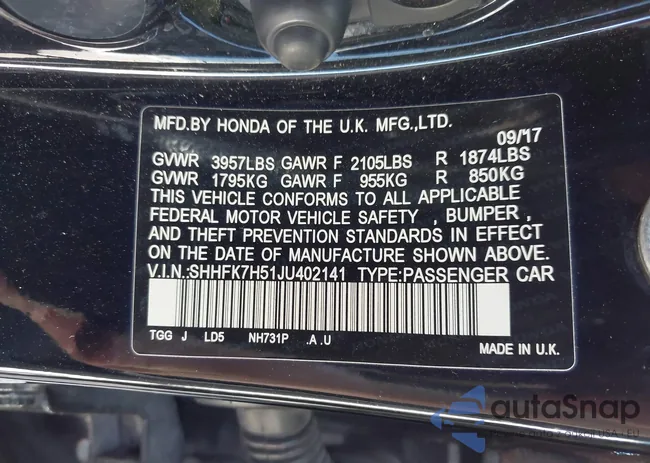 SHHFK7H51JU402141: 43312434