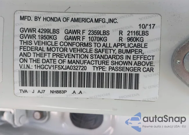 1HGCV1F65JA079789: 43312639