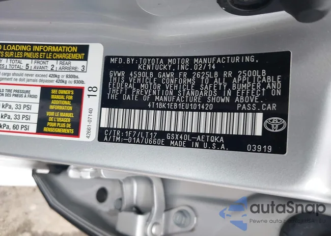 4T1BK1EB1EU101420: 43312681