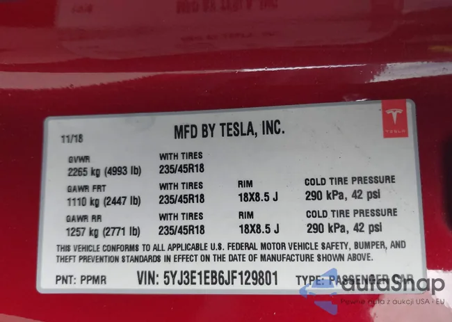 5YJ3E1EB6JF129801: 43314090