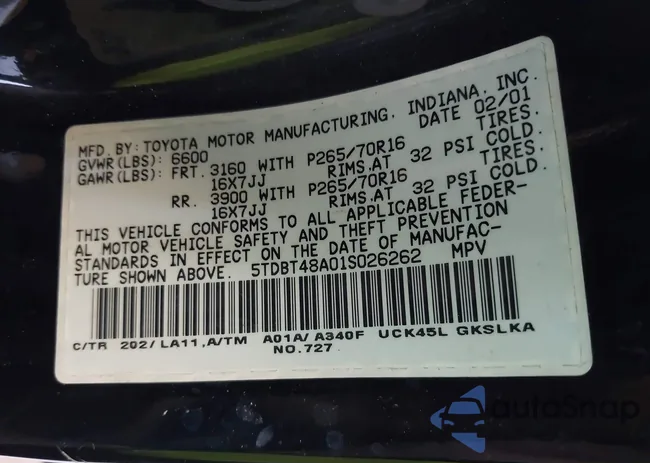 5TDBT48A01S026262: 43314177