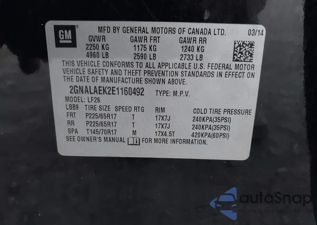 2GNALAEK2E1160492: 43314317