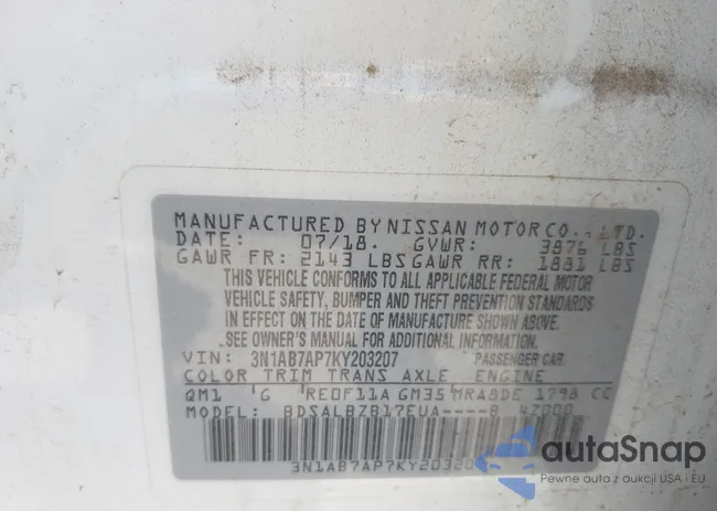 3N1AB7AP7KY203207: 43313459