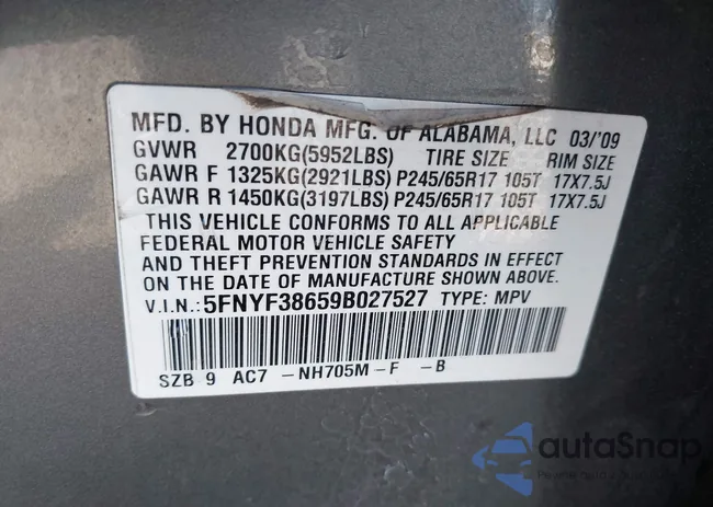 5FNYF38659B027527: 43313487