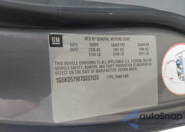 1G6KD57987U237033: 43313570