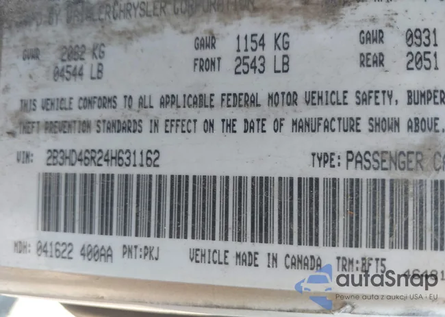 2B3HD46R24H631162: 43313646