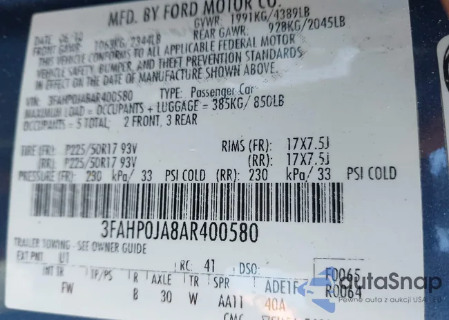 3FAHP0JA8AR400580: 43314768