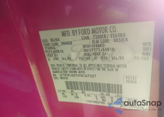 1FTPX14574NC67327: 43314775