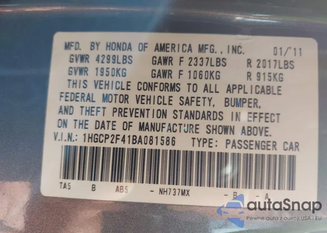 1HGCP2F41BA081586: 43314933