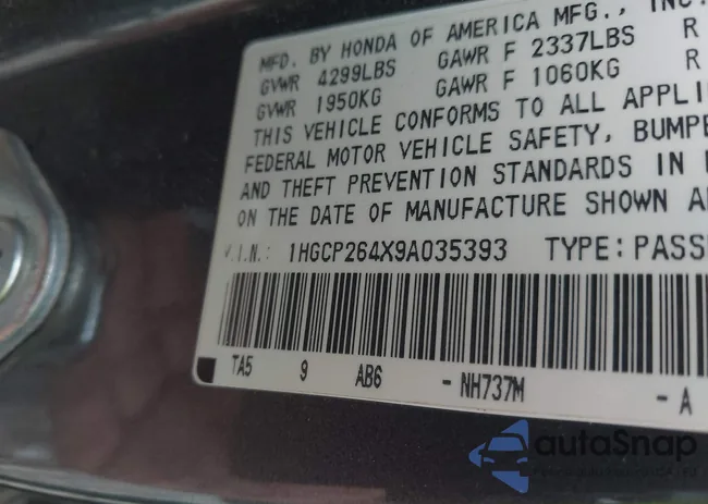 1HGCP264X9A035393: 43315046