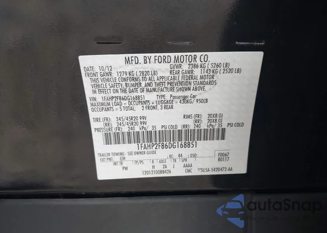 1FAHP2F86DG168851: 43315098