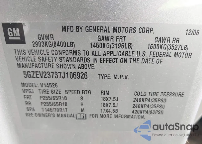 5GZEV23737J106926: 43315150