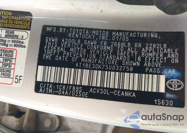 4T1BE30K75U032758: 43315191