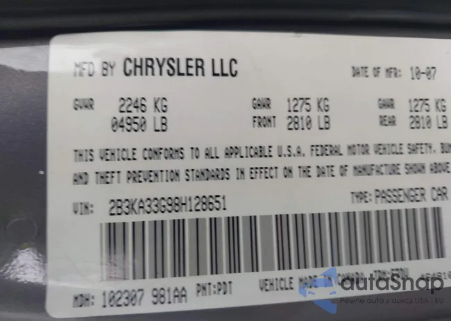 2B3KA33G98H128651: 43315215