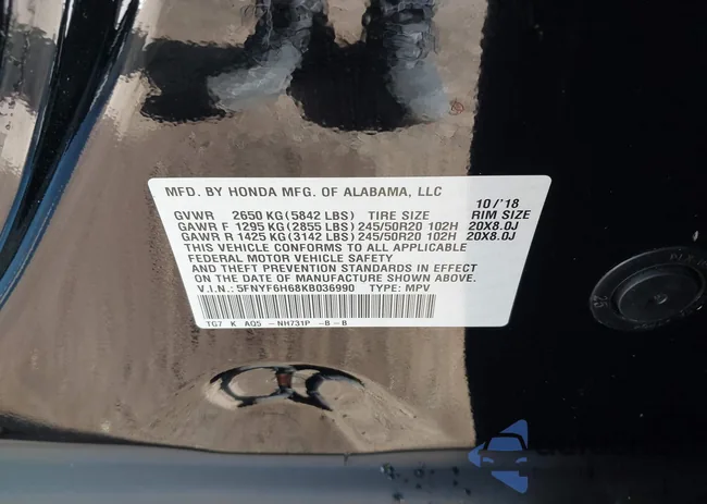 5FNYF6H68KB036990: 43314388