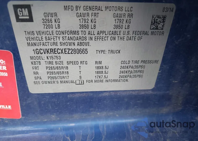 1GCVKRECXEZ280665: 43314606