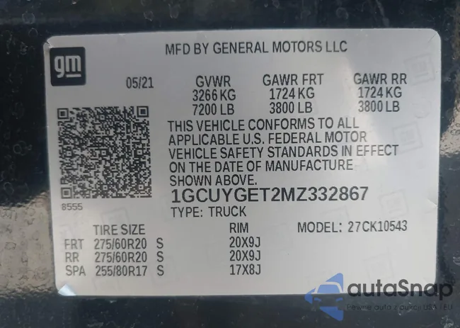 1GCUYGET2MZ332867: 43314701