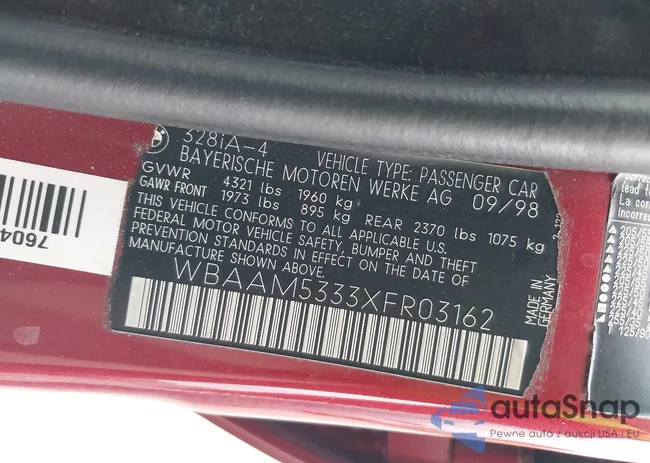 WBAAM5333XFR03162: 43315775