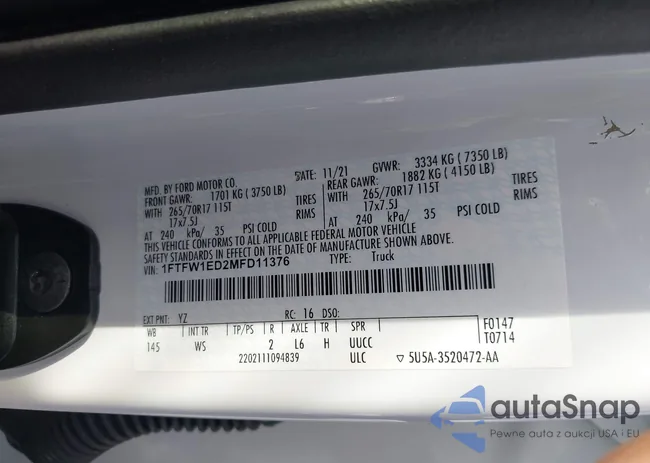 1FTFW1ED2MFD11376: 43315872