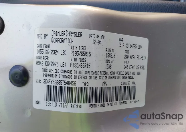 3C4FY58B85T548456: 43315977