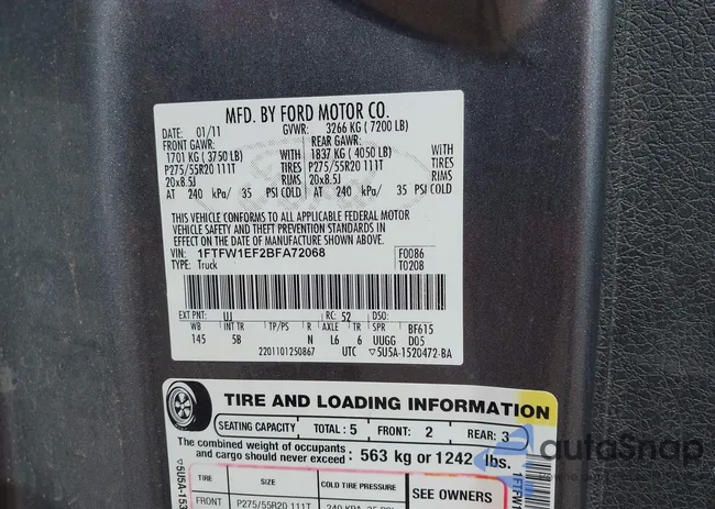 1FTFW1EF2BFA72068: 43316062