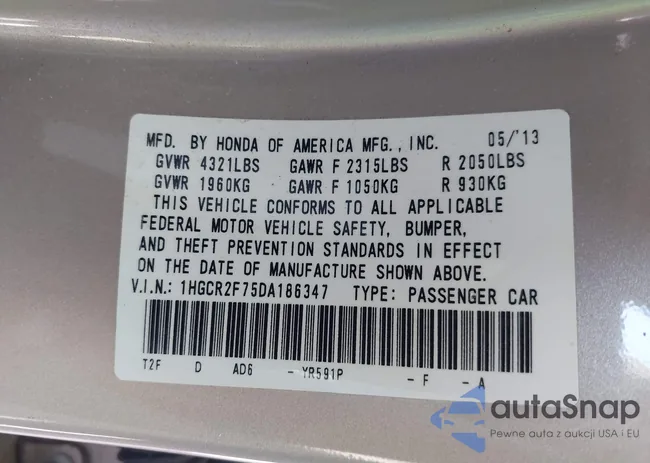 1HGCR2F75DA186347: 43316126