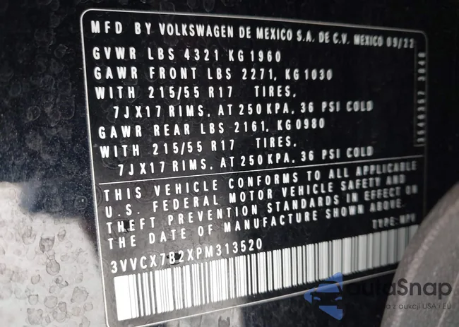 3VVCX7B2XPM313520: 43316133