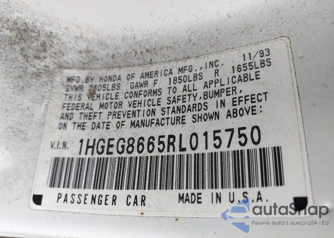 1HGEG8665RL015750: 43316185