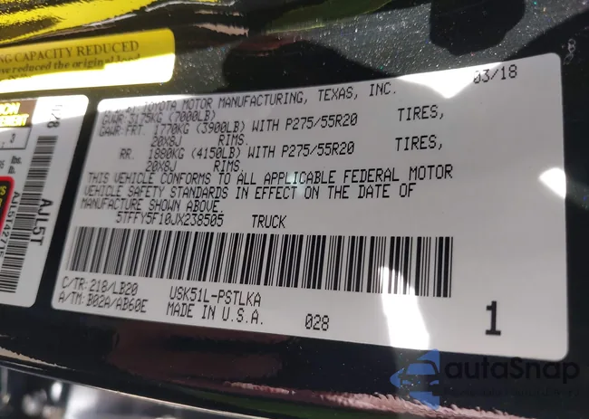 5TFFY5F10JX238505: 43316329