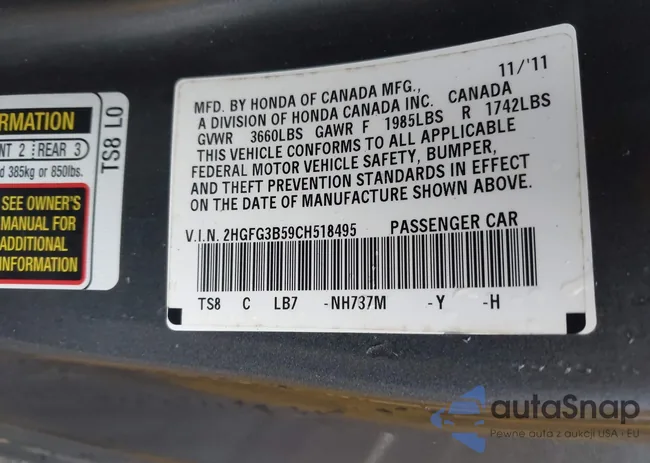 2HGFG3B59CH518495: 43315613