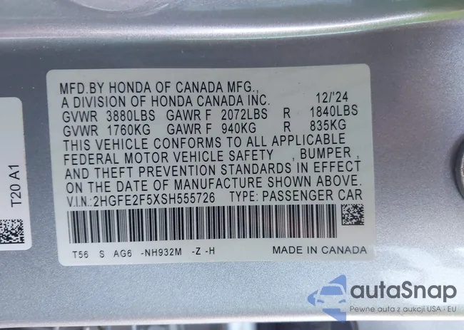 2HGFE2F5XSH555726: 43315658