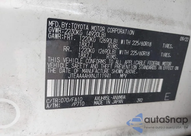 JTEAAAAHXNJ111941: 43316761