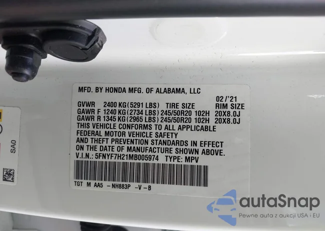 5FNYF7H21MB005974: 43316834