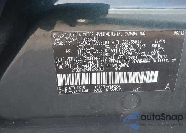 2T3BF4DV8CW231071: 43316980