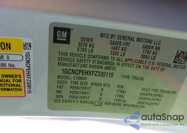 1GCNCPEHXFZ339115: 43317007