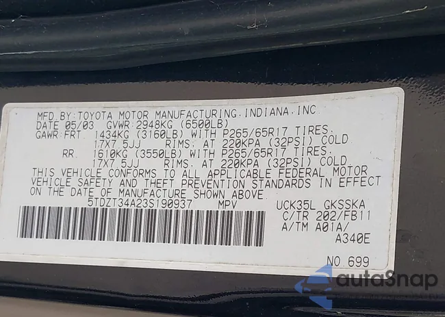 5TDZT34A23S190937: 43317099