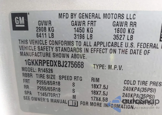 1GKKRPEDXBJ275668: 43317322