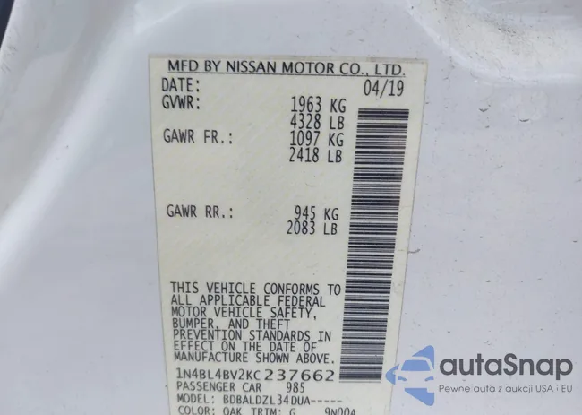 1N4BL4BV2KC237662: 43316366