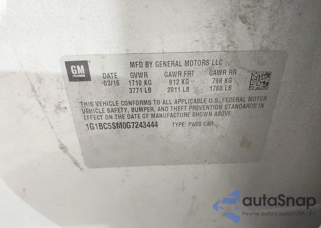 1G1BC5SM0G7243444: 43316400