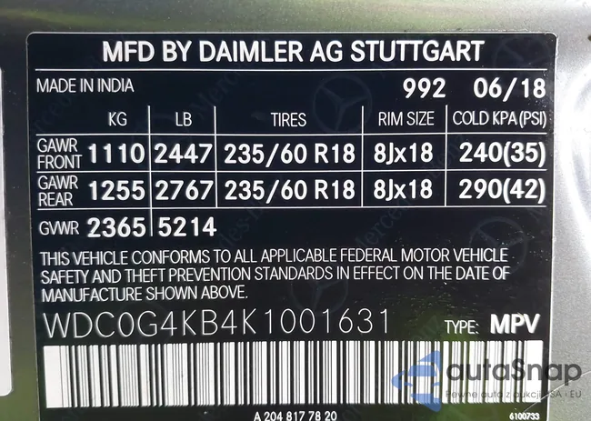 WDC0G4KB4K1001631: 43316441