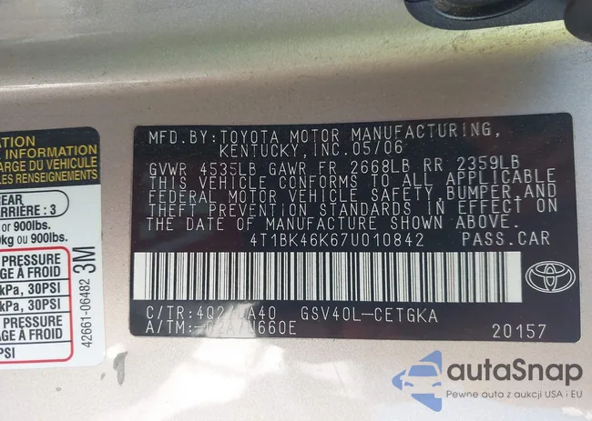 4T1BK46K67U010842: 43316496