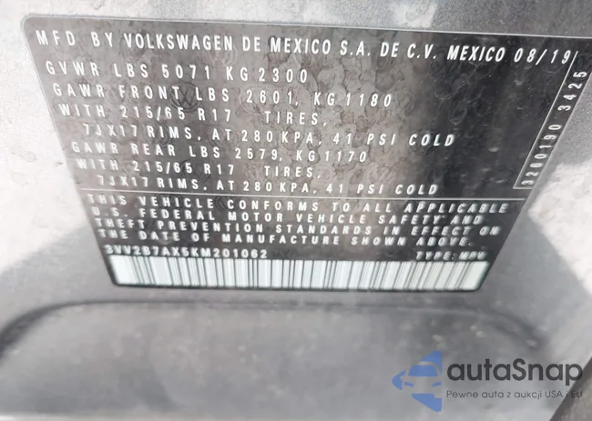 3VV2B7AX5KM201062: 43316542