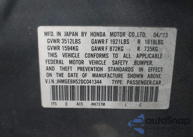 JHMGE8H52DC041344: 43316547