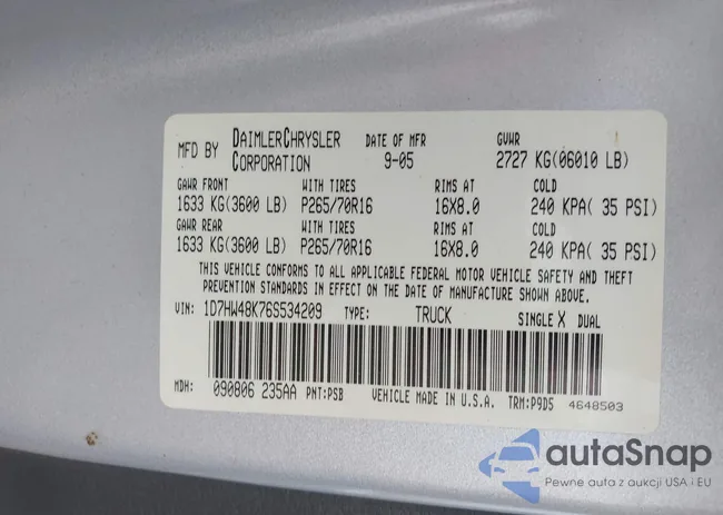 1D7HW48K76S534209: 43316700