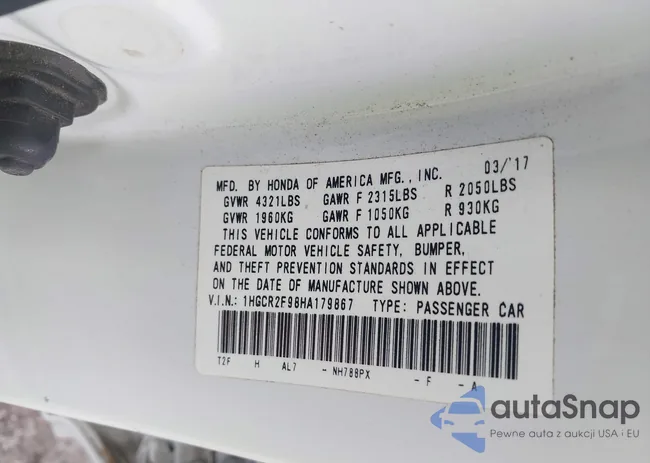 1HGCR2F98HA179867: 43317827