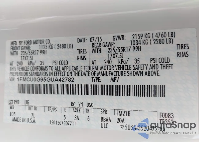 1FMCU0G95GUA42782: 43317835