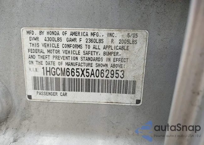 1HGCM665X5A062953: 43317916